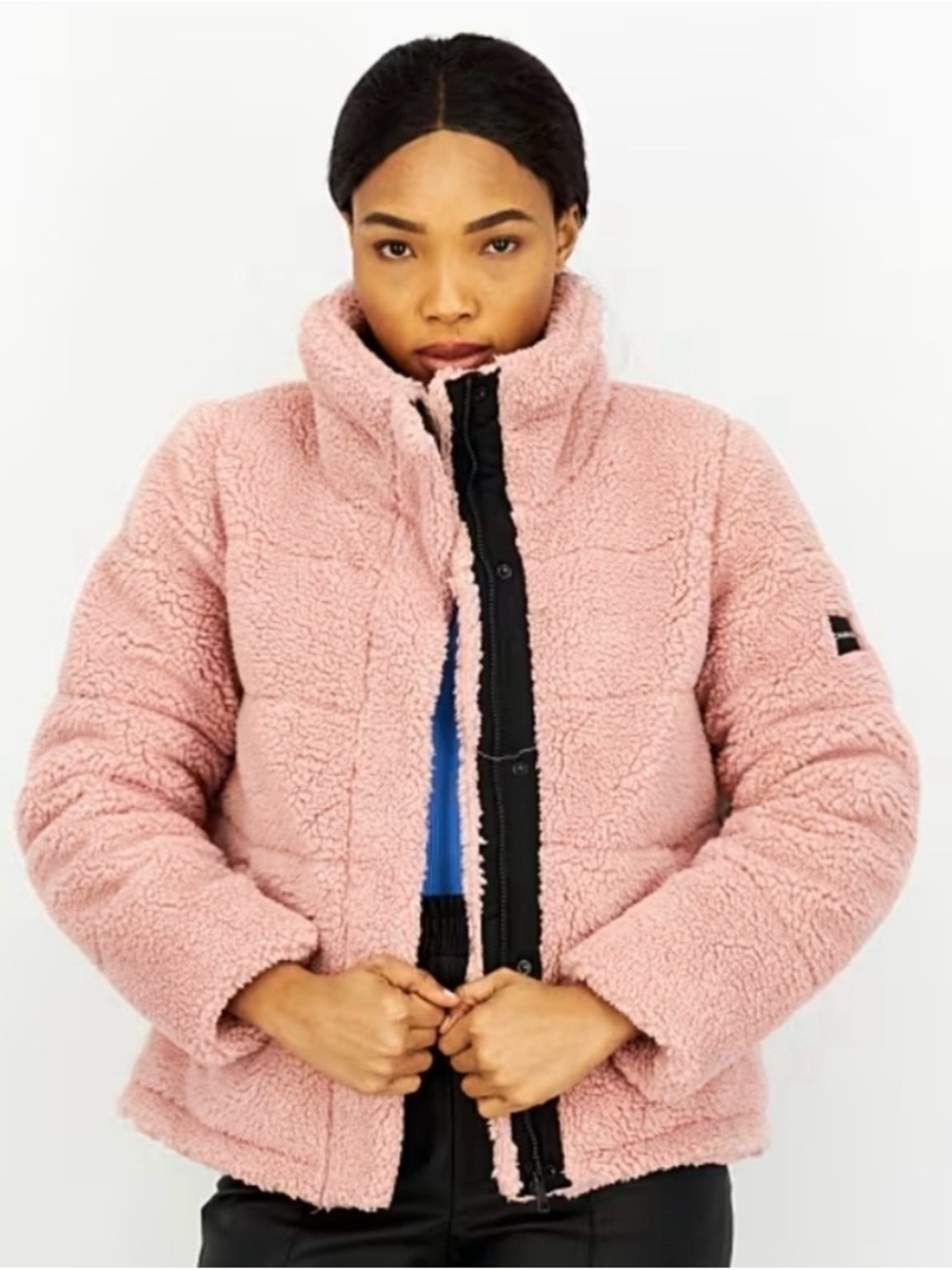 Calvin Klein Blush Pink Teddy Jacket with Stand Collar
